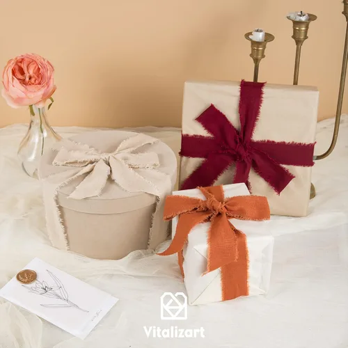 Vista 3 de Vitalizart - Cinta de algodón beige nude de 1-1/2 pulgadas, cinta de lino con flecos deshilachados rústicos para envolver regalos, invitaciones