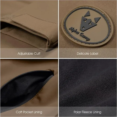 Vista 4 de ALPHA CAMP Chaqueta Softshell para hombre con capucha, forro polar, resistente al agua, chaqueta ligera