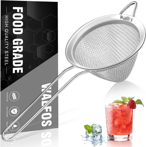 Vista 11 de Walfos Pequeño colador de té de malla fina, mini tamiz de acero inoxidable con asa, coladores de metal de cocina de 2.7 pulgadas para té, jugos
