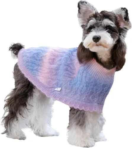 Vista 14 de Suéter para perro con capa, suéter de algodón perla para cachorros, ropa de punto para clima frío para perros pequeños, ropa clásica de cuello