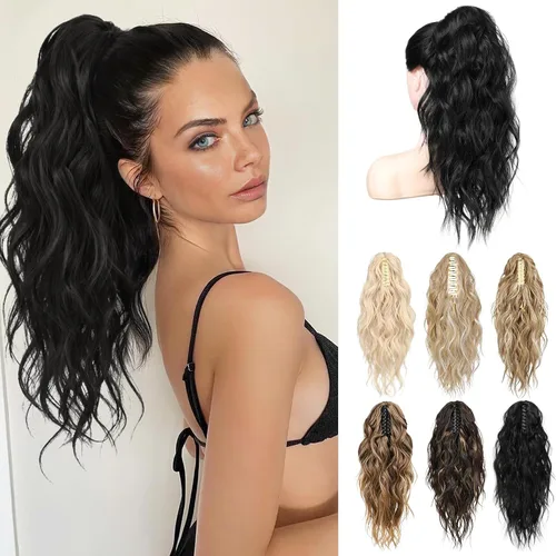 Vista 18 de LONAI Extensión de cola de caballo, extensiones de cola de caballo de 18 pulgadas con clip de garra ondulada ZJ001, longitud al hombro, extensiones