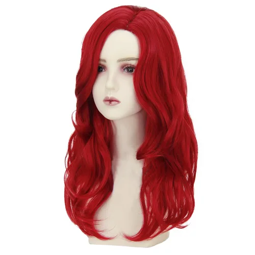 Vista 4 de Ccfurwo CC037R - Peluca roja de sirenita para niños, disfraz de sirenita, peluca larga y ondulada con collar y horquilla para fiesta de disfraces