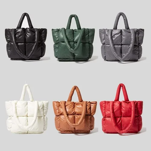 Vista 4 de Bolsa de mano acolchada grande para invierno, suave, acolchada, para hombro, de lujo, a la moda, para mujer