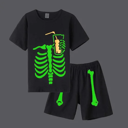 Vista 2 de MyFav Boys Pajamas Sets Glow in Dark Skull Sleepwear Kids