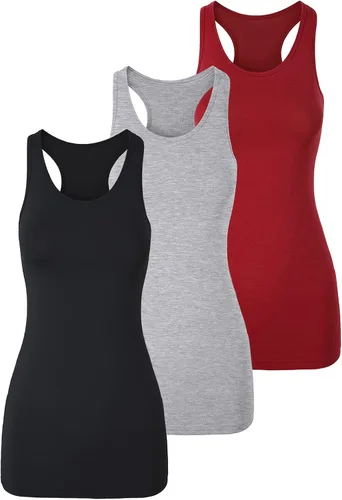 Vista 21 de TAIPOVE Camisetas largas sin mangas para mujer de algodón para capas con espalda cruzada extra largas para ropa deportiva, paquete de 3