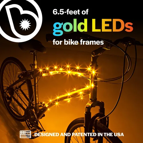 Vista 2 de Brightz CosmicBrightz - Cuerda de luz LED para marco de bicicleta, cuerda de 6.5 pies, funciona con pilas con interruptor de encendido/apagado, Oro