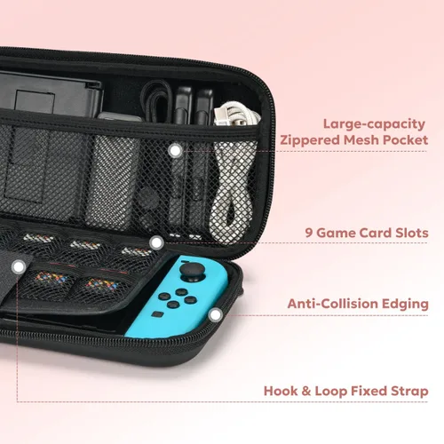 Vista 3 de Funda Switch para interruptor NS, kit de accesorios de interruptor 16 en 1 con funda de transporte para interruptor, funda protectora