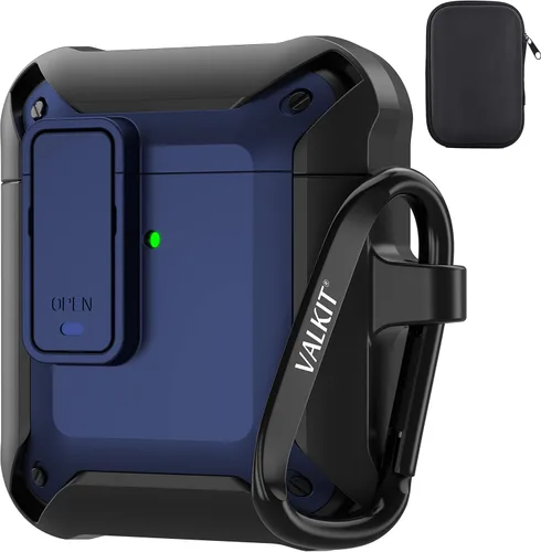 Vista 18 de Valkit Funda para Airpods para hombres con cerradura, funda de cuerpo completo con llavero para AirPods de Apple a prueba de golpes, funda