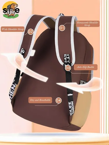 Vista 3 de Mochila impermeable de Capybara, mochila Kawaii de gran capacidad con 11 piezas de accesorios, Grande