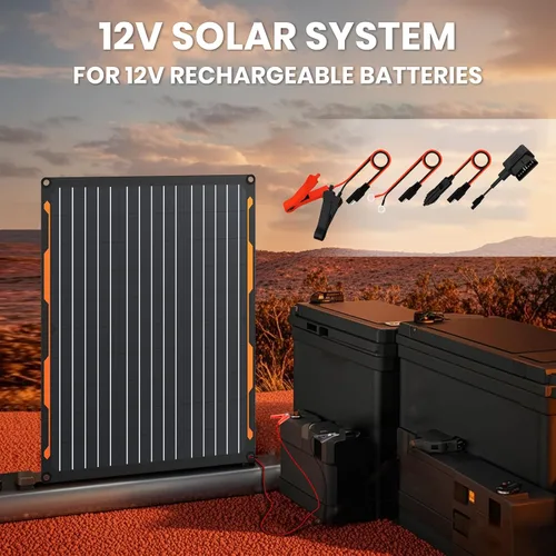 Vista 3 de FlexSolar Kit de cargador de panel solar de 20 W y 12 V con controlador de carga integrado, cargador de batería solar impermeable portátil, enchufe