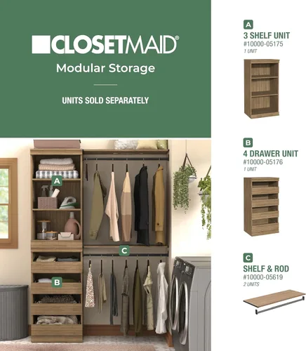 Vista 13 de ClosetMaid - Unidad de almacenamiento modular apilable de 3 estantes, color arena