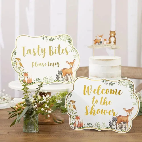 Vista 2 de Kate Aspen Decoraciones de baby shower de bosque, kit de letreros decorativos (8 letreros diferentes, letrero de bienvenida para baby shower y más)