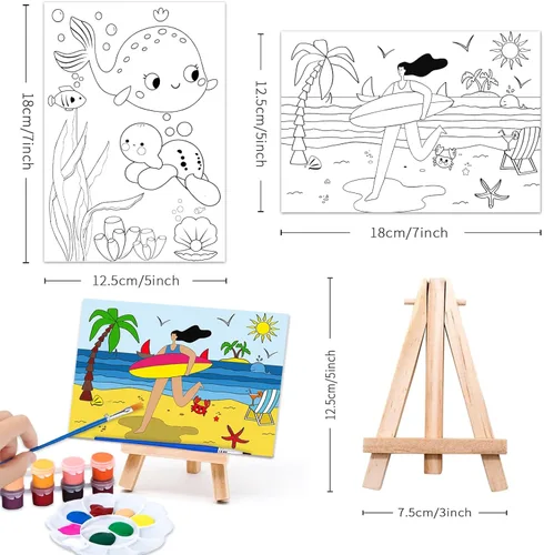 Vista 5 de RYRIWOU Juego de lienzo predibujado 8 paquetes de lienzo preimpreso, kit de pintura al óleo acrílica de 5 x 7 pulgadas, lienzo con 48 pinturas, 6