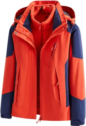 Vista 7 de Chaqueta impermeable 3 en 1 con capucha para hombre, chaqueta de esquí, chaqueta de nieve de invierno con forro polar cálido, resistente al viento