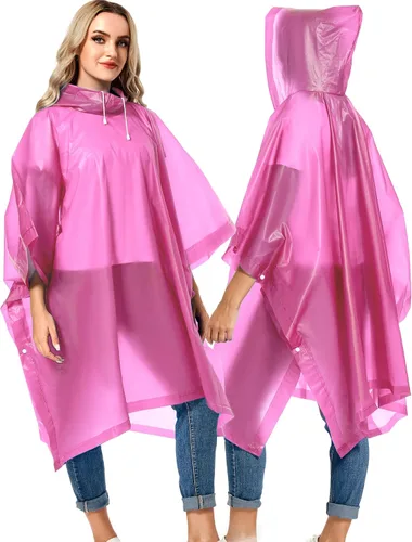 Vista 33 de Paquete de 2 ponchos de lluvia para adultos, reutilizables, impermeables, de supervivencia, emergencia, resistente, con capucha con cordón