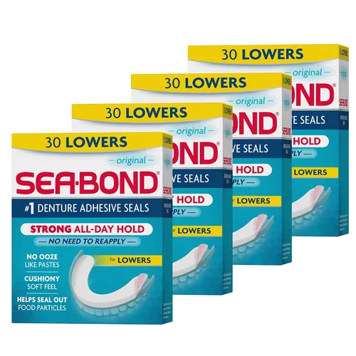 Vista 7 de Sellos Adhesivos Seguros para Dentaduras Sea Bond, Inferiores Originales, Sin Zinc, Sujeción Todo el Día, Sin Desorden, 15 Unidades (Paquete de 1)
