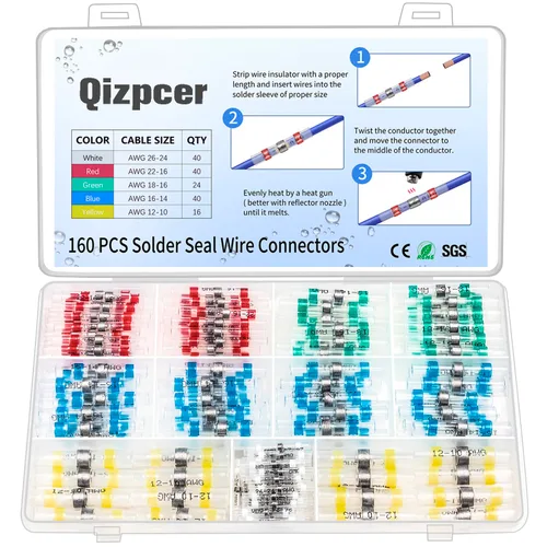Vista 8 de 110 piezas de conectores de alambre termorretráctiles, kit de conectores de tope de sello de soldadura, terminales de empalme impermeables para uso