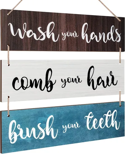 Vista 7 de Jetec Decoración de pared para el baño, cartel de reglas de baño, arte de pared, cartel familiar para colgar, cartel de madera divertido, decoración