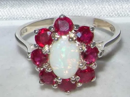 Vista 4 de Anillo de plata de ley 925 auténtico ópalo y rubí para mujer