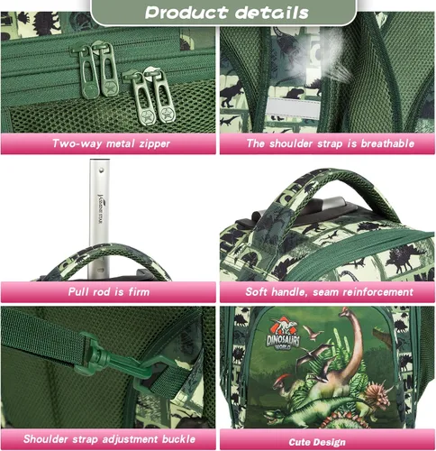 Vista 7 de MOHCO Juego de mochila con ruedas de 19 pulgadas con ruedas y bolsa de almuerzo y estuche para lápices, Dinosaur
