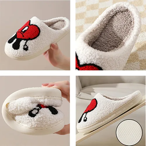 Vista 6 de TENDAWYP Bad Cute Bunny Pantuflas para mujeres y hombres, bordado de dibujos animados, cálidas, interiores, dormitorio, invierno, patrón de amor