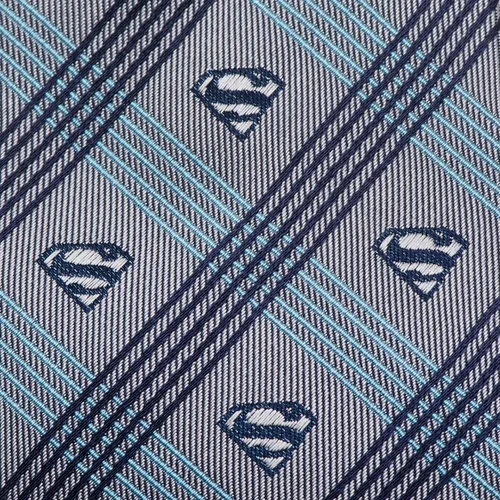 Vista 3 de DC Comics Superman - Corbata de vestir a cuadros grises para hombre, Gris