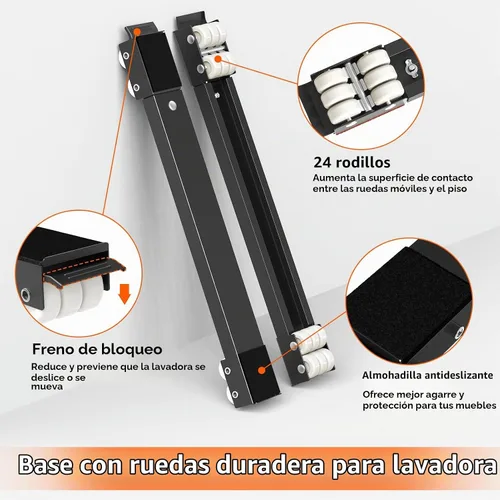 Vista 2 de Ronlap Furniture - Rodillos extensibles para lavadora y electrodomésticos, color negro Heavy duty stand wheels for washing machine, refrigerator.