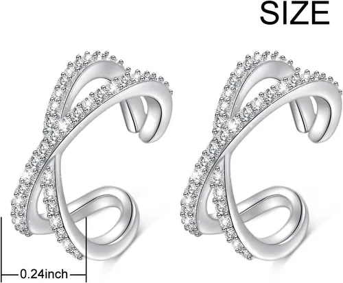 Vista 8 de Regalos de cumpleaños, aretes de aro de plata de ley 925 sin perforaciones, para mujeres y niñas, juego de 2