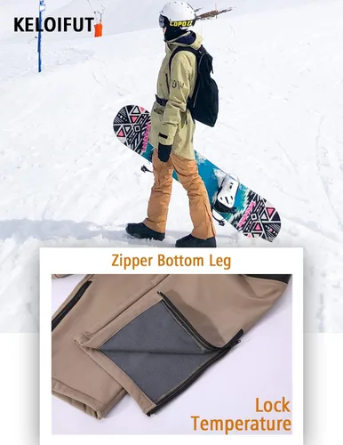 Vista 8 de KELOIFUT Men's Snow Ski Waterproof Hiking Pants Fleece Lined Softshell Insulated Snowboard Outdoor Work Zipper Bottom Leg
