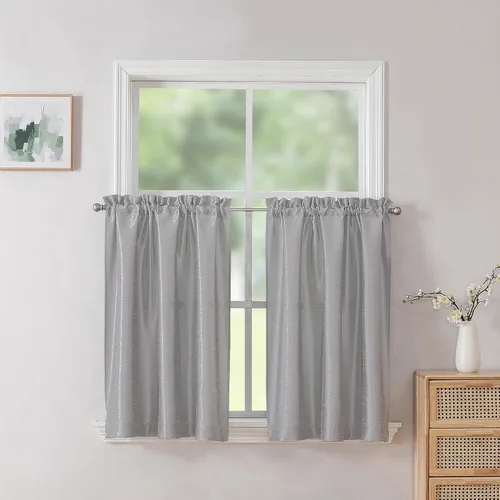 Vista 28 de Chyhomenyc Uptown - Cortinas negras de 24 pulgadas de largo, 2 paneles, cortinas cortas de seda sintética para oscurecer la habitación, cortinas