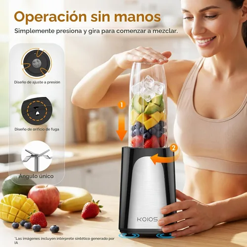 Vista 2 de KOIOS 1000W Smoothie Blender, 15-in-1 Single Serve Set, Press-Twist Design Black