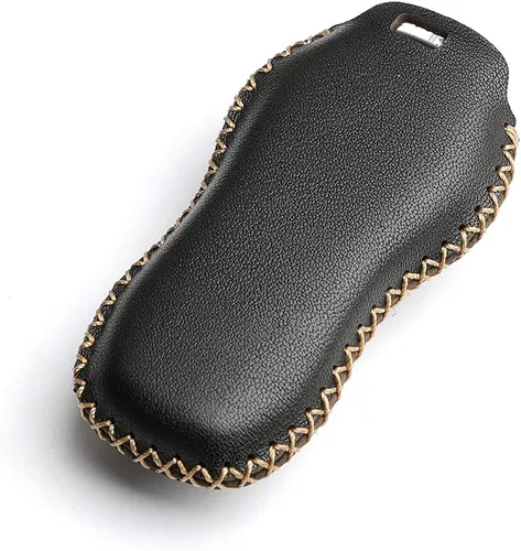 Vista 3 de Cuero para Porsche Cayenne Macan Cayman Boxster Panamera Carrera Remote 3 Botones Key Fob Case Cover Chain (negro)