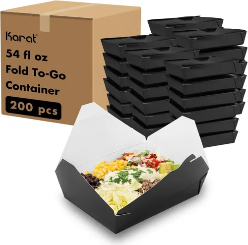 Vista 21 de Karat Paper to Go Boxes [30 oz - 450 ct] Resistente a fugas, microondas, resistentes a la grasa y apilables, color negro