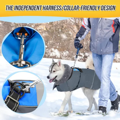 Vista 5 de SlowTon Abrigo de invierno para perro, resistente al viento, 3 capas de forro polar grueso y cálido, chaqueta para perro para clima frío, ropa Azul