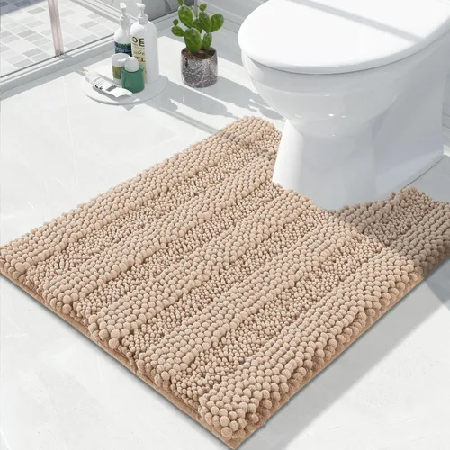 Vista 120 de Yimobra Tapetes de baño lavables, de chenilla súper suave y absorbente, para suelo y alfombra, de secado rápido, antideslizante, para bañera y Beige