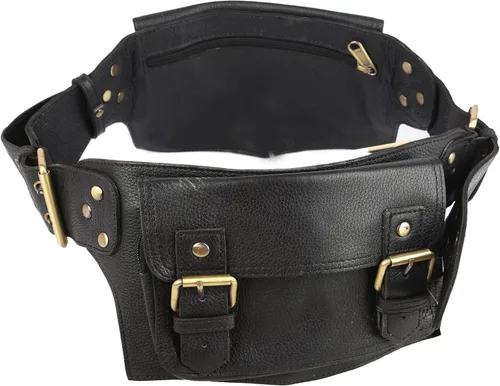 Vista 9 de Cangurera de cuero vintage para hombre y niño, bolsa de cuero para hombre, cinturón de mensajero, regalo para hombres y mujeres (negro)