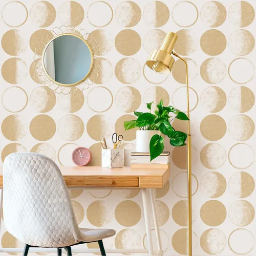 Vista 7 de Wudnaye Papel tapiz moderno para despegar y pegar, papel tapiz de luna marfil, papel de contacto de 17.7 x 393.6 pulgadas, diseño de luna