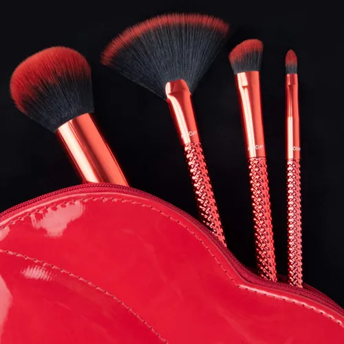 Vista 4 de MODA MWAH! - Juego de 5 brochas de maquillaje de cara completa – Cepillos veganos suaves para rubor, contorno, reflejos y ojos con divertido diseño