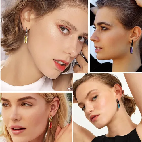 Vista 2 de Preciosos aretes colgantes de circonita cúbica para mujer, de enero a diciembre, aretes de acero inoxidable plateados, dorados, negros