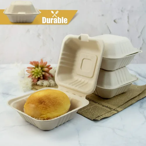 Vista 7 de Green Earth, 6 pulgadas, 125 unidades, almeja compostable de hamburguesa acanalada, BAM ware (fibra de bambú), cajas de comida para llevar