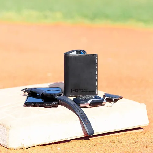 Vista 5 de Billetera de hombre de cuero legítimo con plegado tríptico y protección completa RFID- Cuero rugoso de exquisita calidad, M, Negro