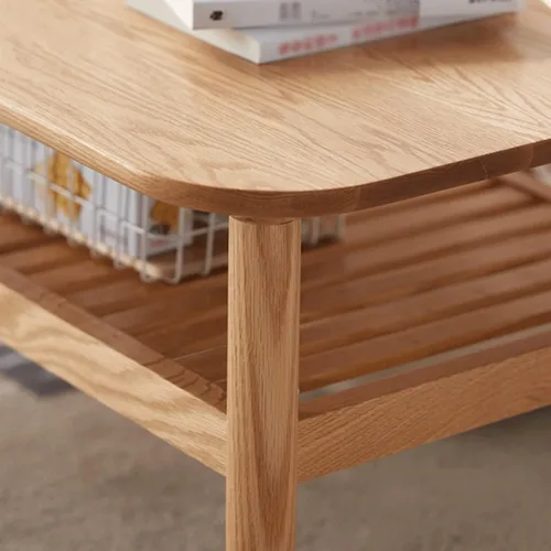 Vista 4 de Mesa de té para sala de estar, mesa de centro de dos niveles, mesa de centro de madera con función de almacenamiento, mesa de centro de madera