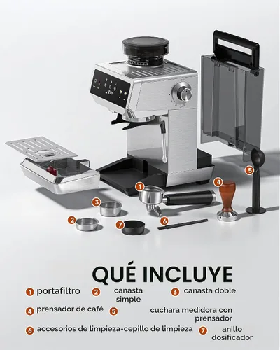 Vista 7 de AMZCHEF Máquina de café expreso con molinillo, control de temperatura, 44 2-Plateado