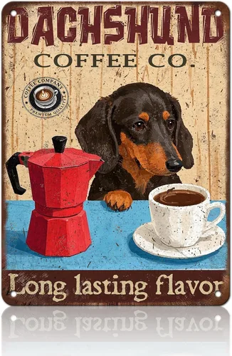 Vista 18 de KIYOYO Basset Hound Dog - Cartel de metal vintage de hound con texto en inglés "Before Coffee After Coffee" (Antes del café después del café)