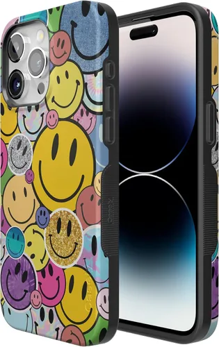 Vista 3 de Funda Casely para iPhone 15 Pro Max Todas las sonrisas Adhesivo de cara sonriente Compatible con MagSafe Diseño protector audaz