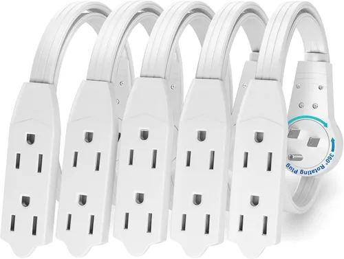 Vista 10 de Maximm Cable de extensión de enchufe plano giratorio de 360° de 1 pie, cable de extensión de 3 tomas de corriente múltiple de 16 AWG, cable