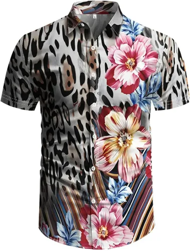 Vista 32 de RPOVIG Conjunto de playa a juego con camisas y pantalones cortos para hombre, ropa floral hawaiana para festival, conjuntos de 2 piezas con sombrero
