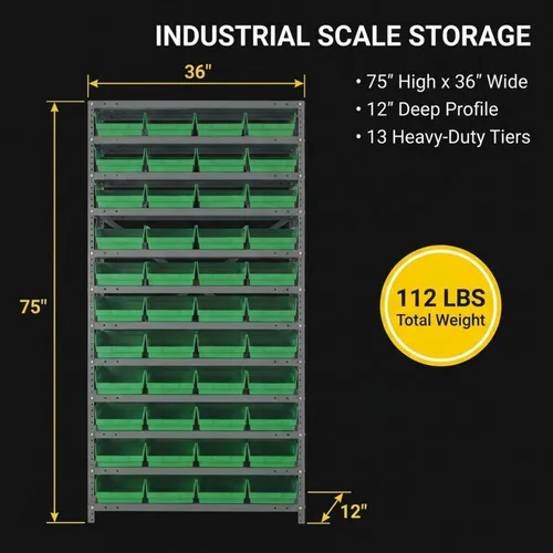 Vista 268 de Quantum QSBU-245BK Heavy Duty Shelving Unit with (7) Shelves and (24) QUS245 Black Bins for Garage Warehouse Storage Distribution 400 lb Load