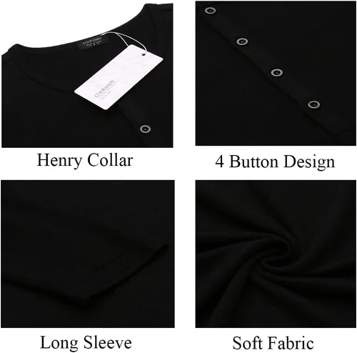 Vista 5 de COOFANDY Paquete de 2 camisetas básicas de algodón para hombre, de manga larga, ligeras, casuales, de algodón