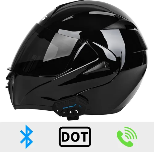 Vista 3 de Casco modular de motocicleta Bluetooth aprobado por DOT/ECE de cara completa, abatible, antivaho, doble visera, casco con altavoz dual integrado